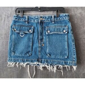Ksubi Women's Denim Mini Skirt Blue, Size 29 Raw Hem Snap‎ Pockets